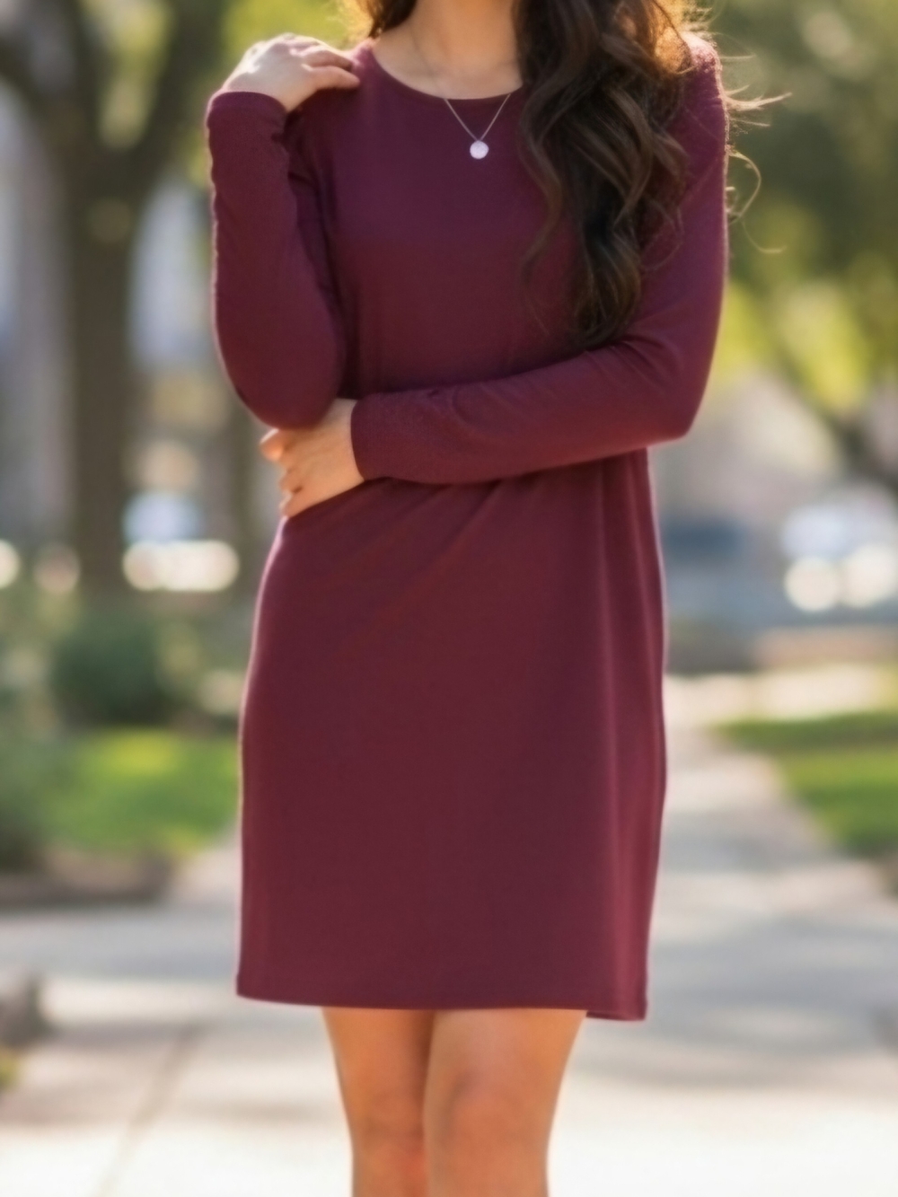 Old Navy Long Sleeve Shift Dress in Burgundy
